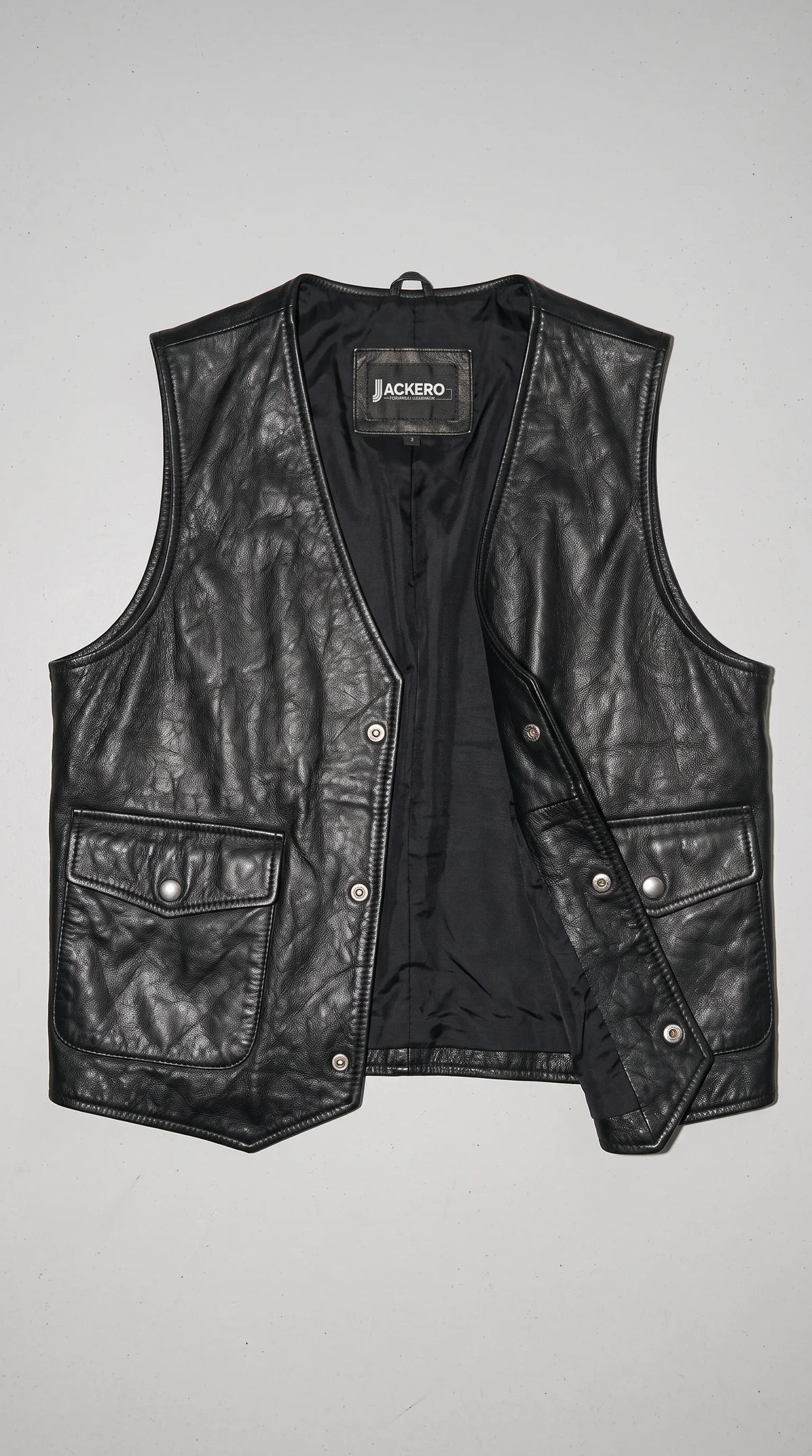 BUTTON-UP BLACK LEATHER VEST