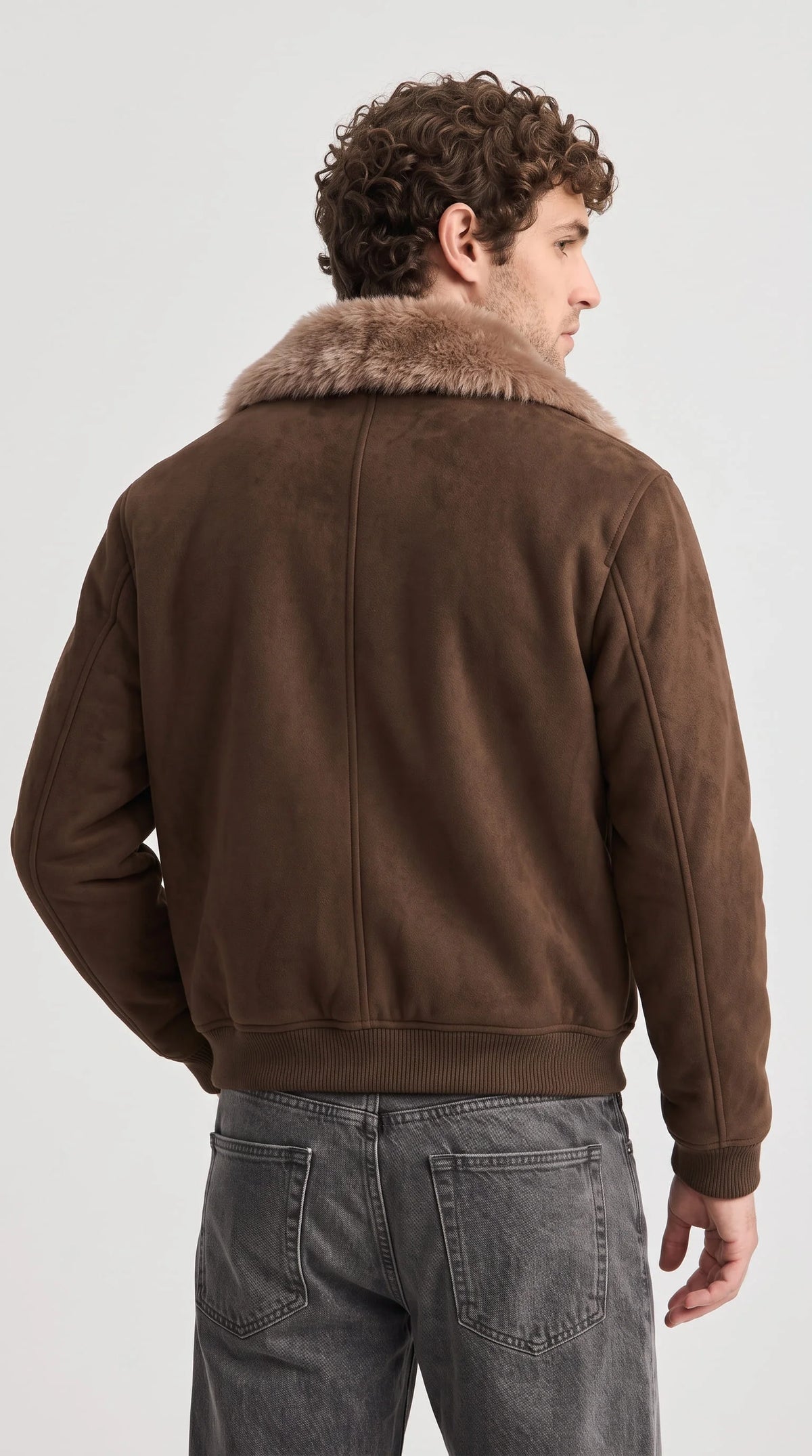 DARK BROWN JACKET WITH SHEARLING COLLAR