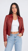 RED LEATHER CAFE RACER JACKET