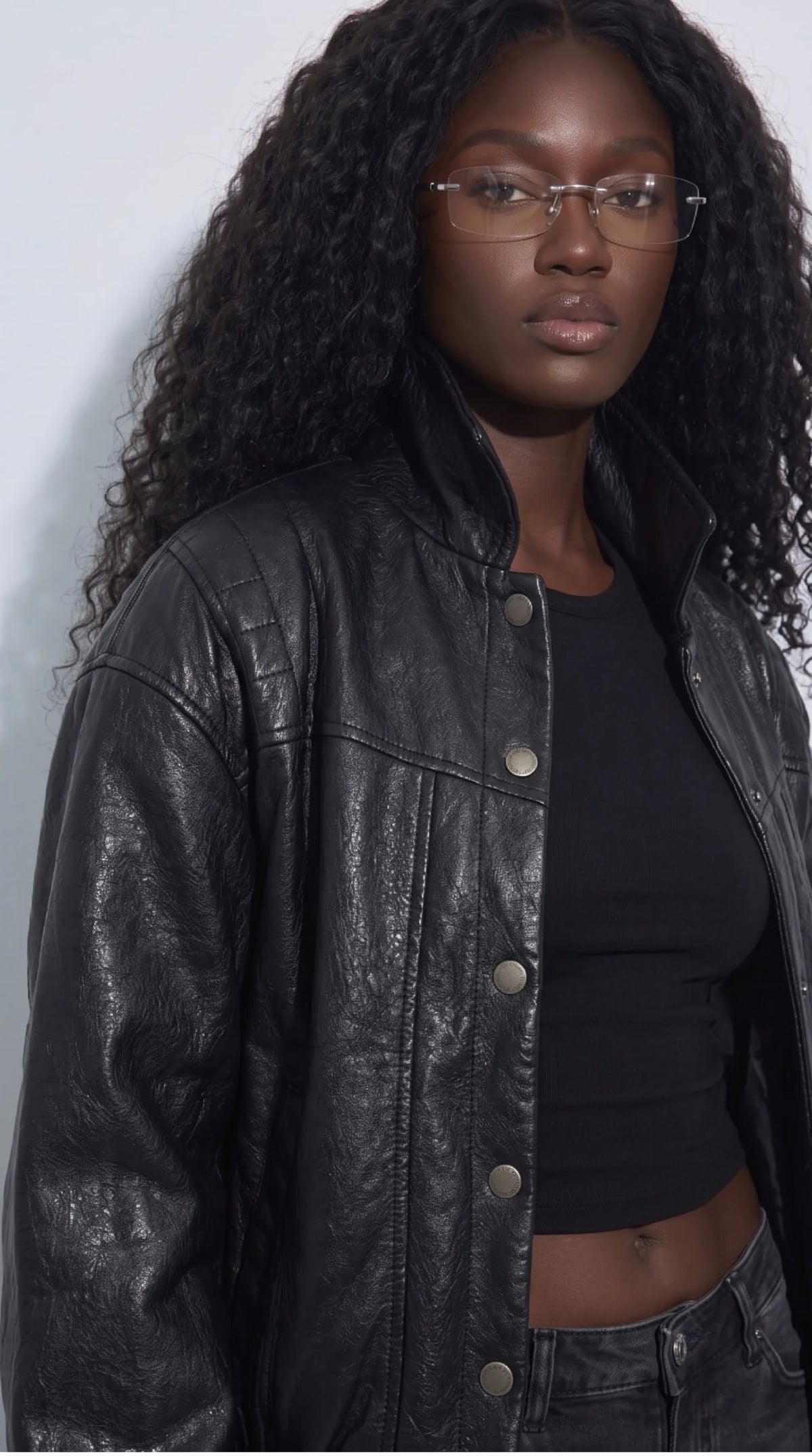 BLACK LEATHER CROPPED JACKET