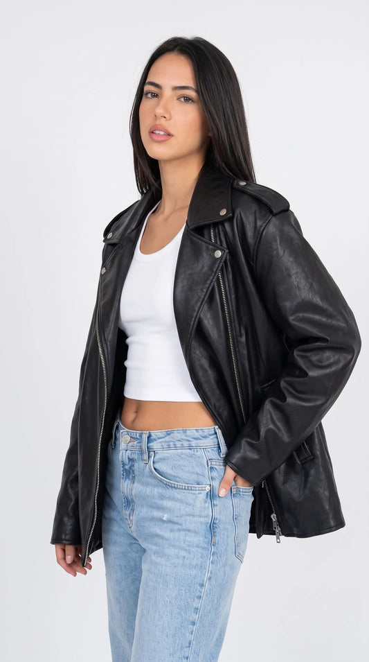 DARKEST BLACK AVIATOR LEATHER BAGGY OVERSIZED JACKET