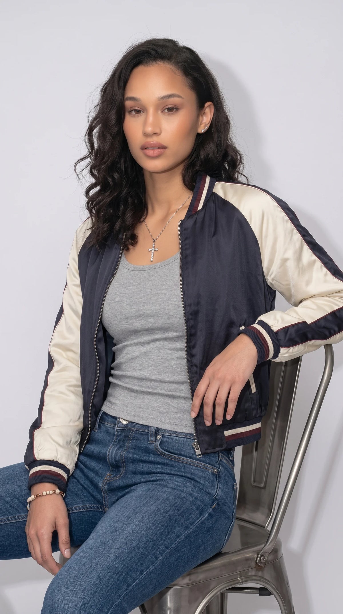 DARK NAVY BLUE STRIPED SILK-COTTON JACKET