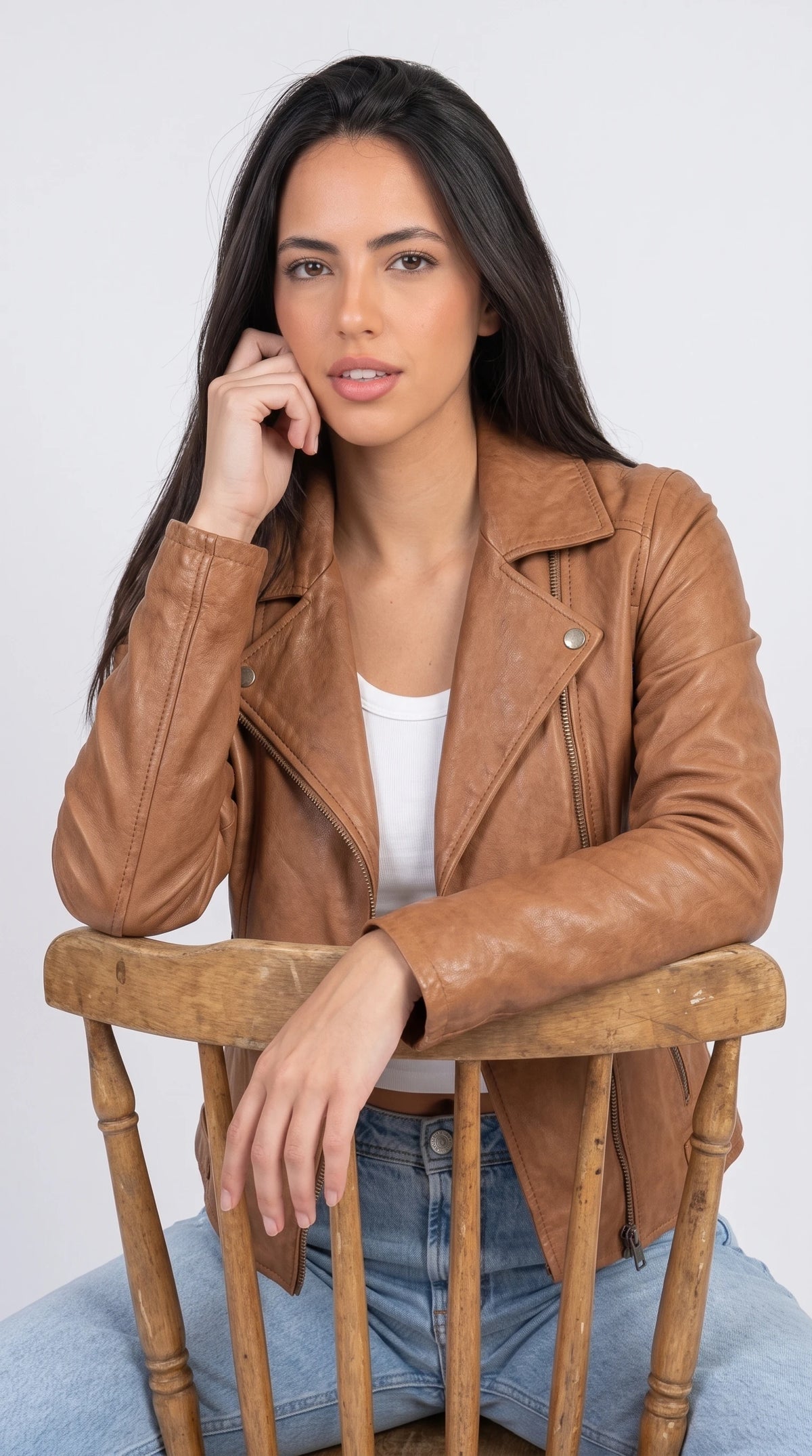 TAN BIKER LEATHER JACKET