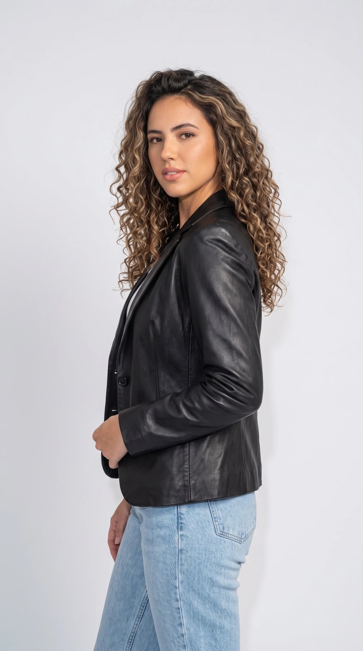BLACK LEATHER BLAZER