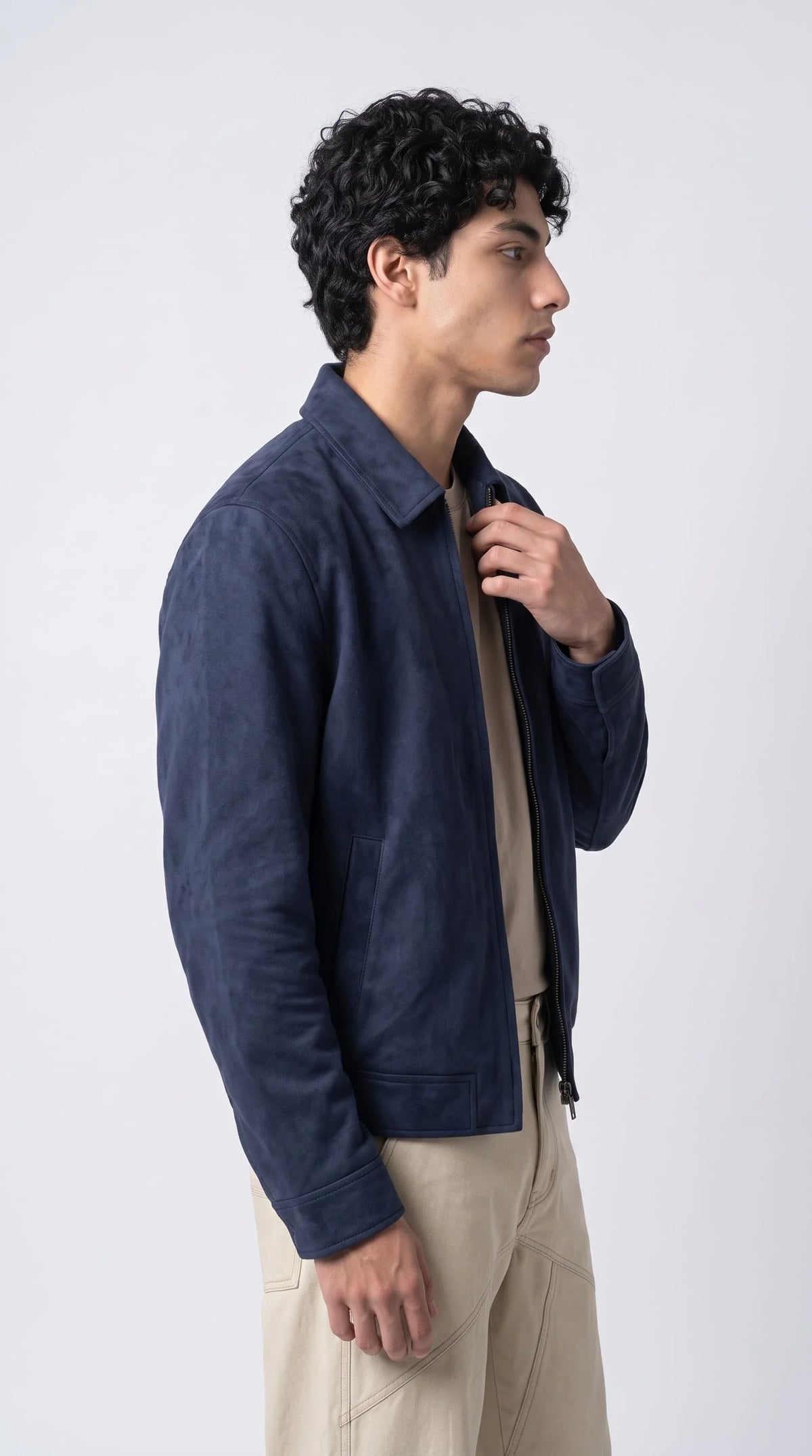 DARK NAVY BLUE SUEDE BOMBER JACKET