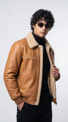 LIGHT TAN LEATHER JACKET WITH CREAM SHEARLING