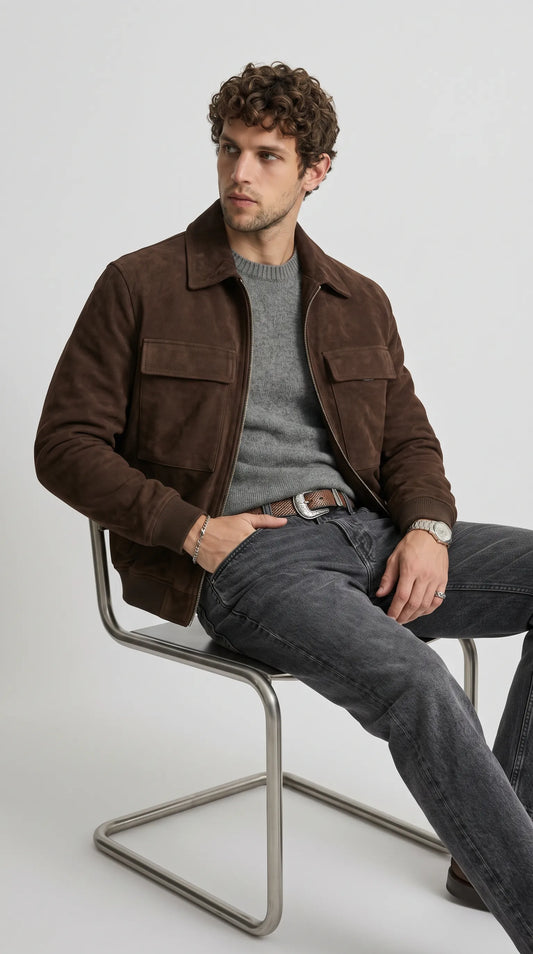 DARK CHOCOLATE BROWN BAGGY OVER-SIZE SUEDE JACKET