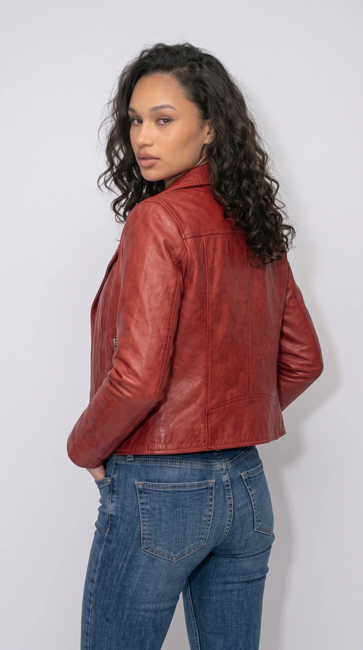 RED LEATHER BIKER JACKET