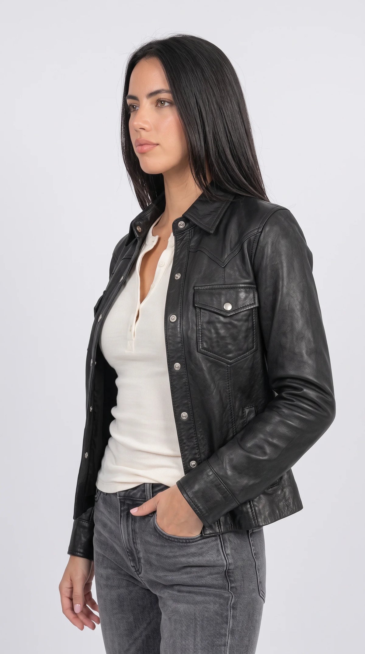 PREMIUM BLACK LEATHER TRUCKER JACKET