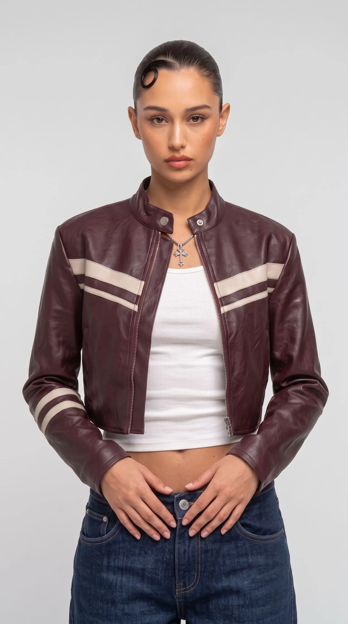DARK BURGUNDY CAFE RACER LEATHER JACKET