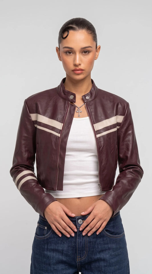 DARK BURGUNDY CAFE RACER LEATHER JACKET