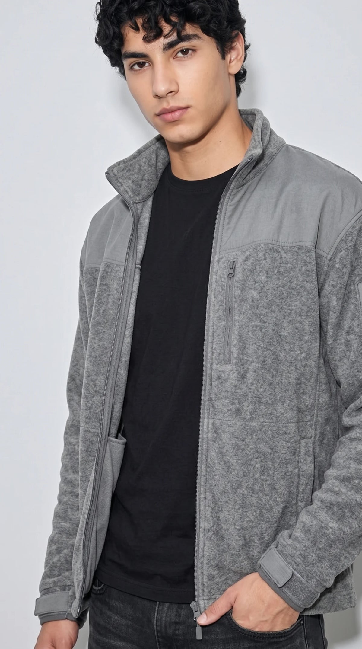 DARK GREY AND GREY SOFT SUEDE JACKET