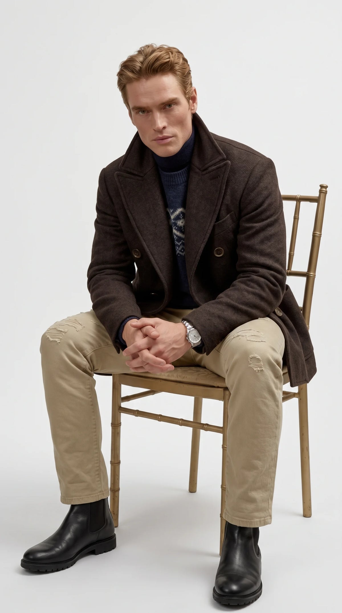 DARK BROWN LONG WOOL PEA-COAT