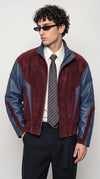 DARK RED SUEDE AND DARK BLUE LEATHER OVERSIZED JACKET