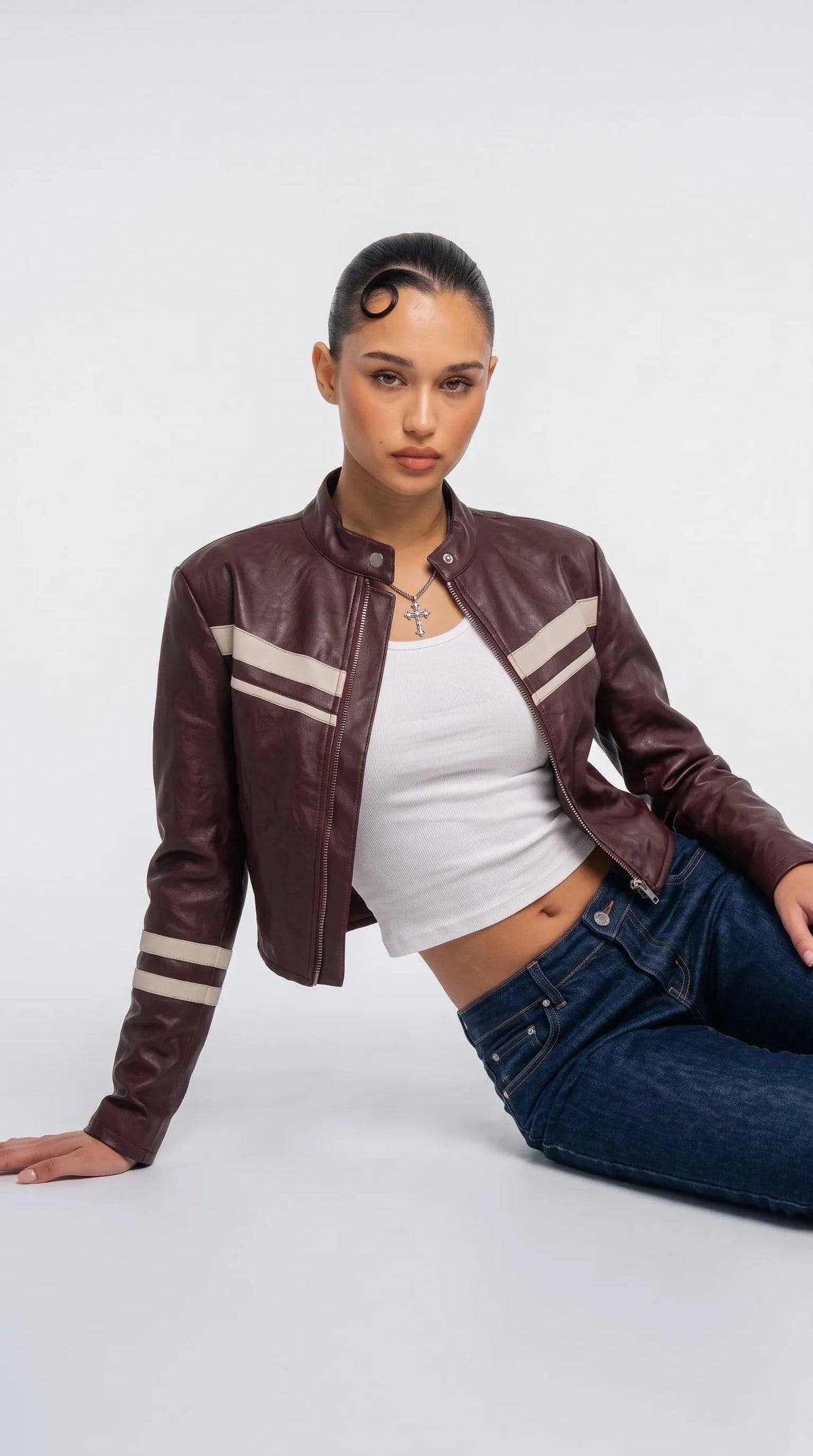 DARK BURGUNDY CAFE RACER LEATHER JACKET