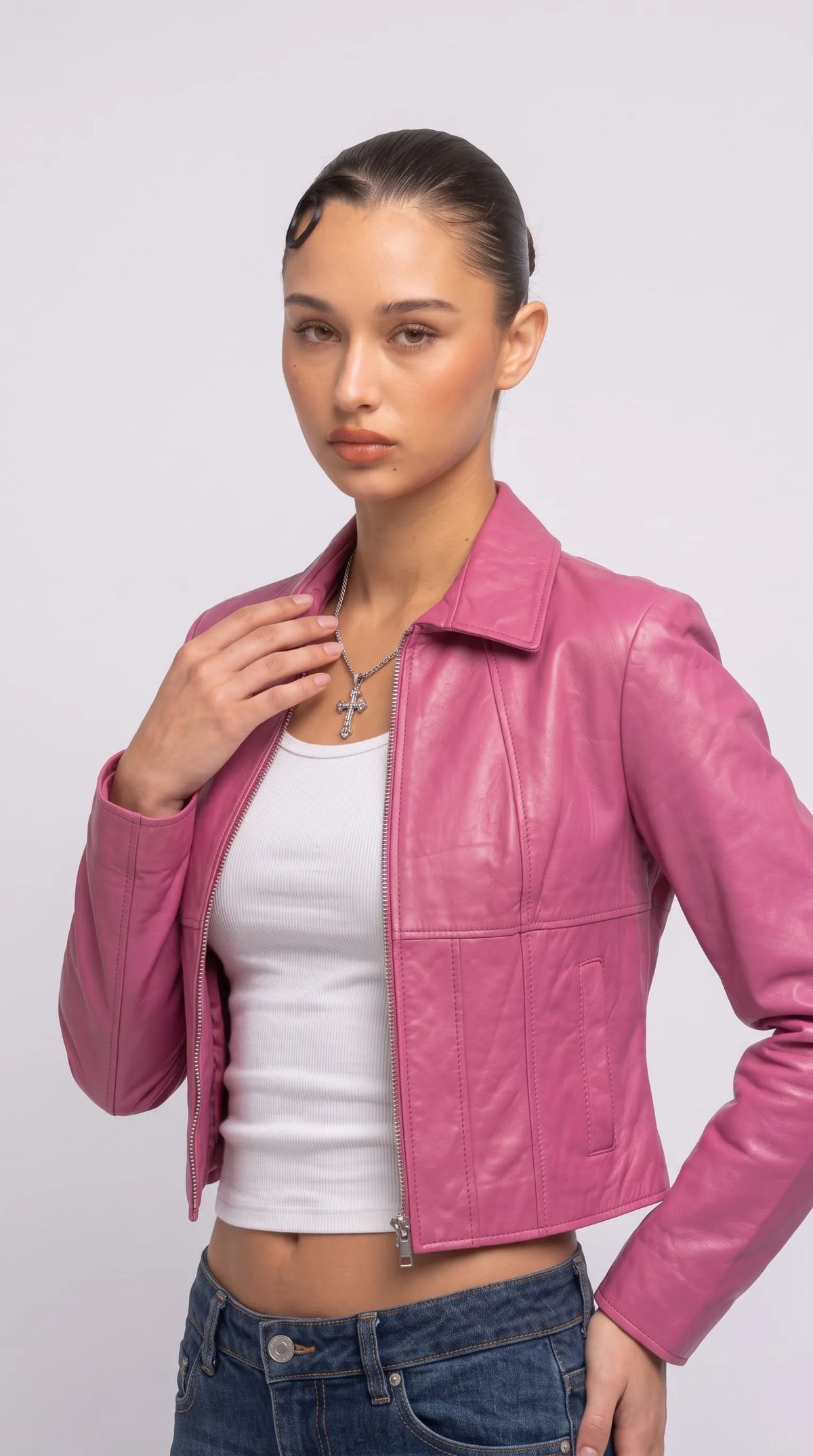 PINK LEATHER JACKET
