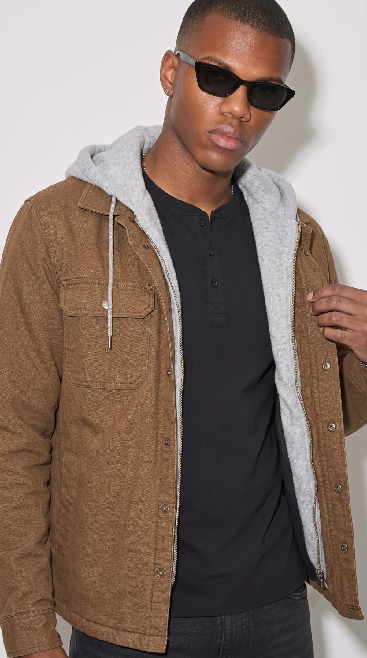 DARK TAN WORK-WEAR HOODED JACKET