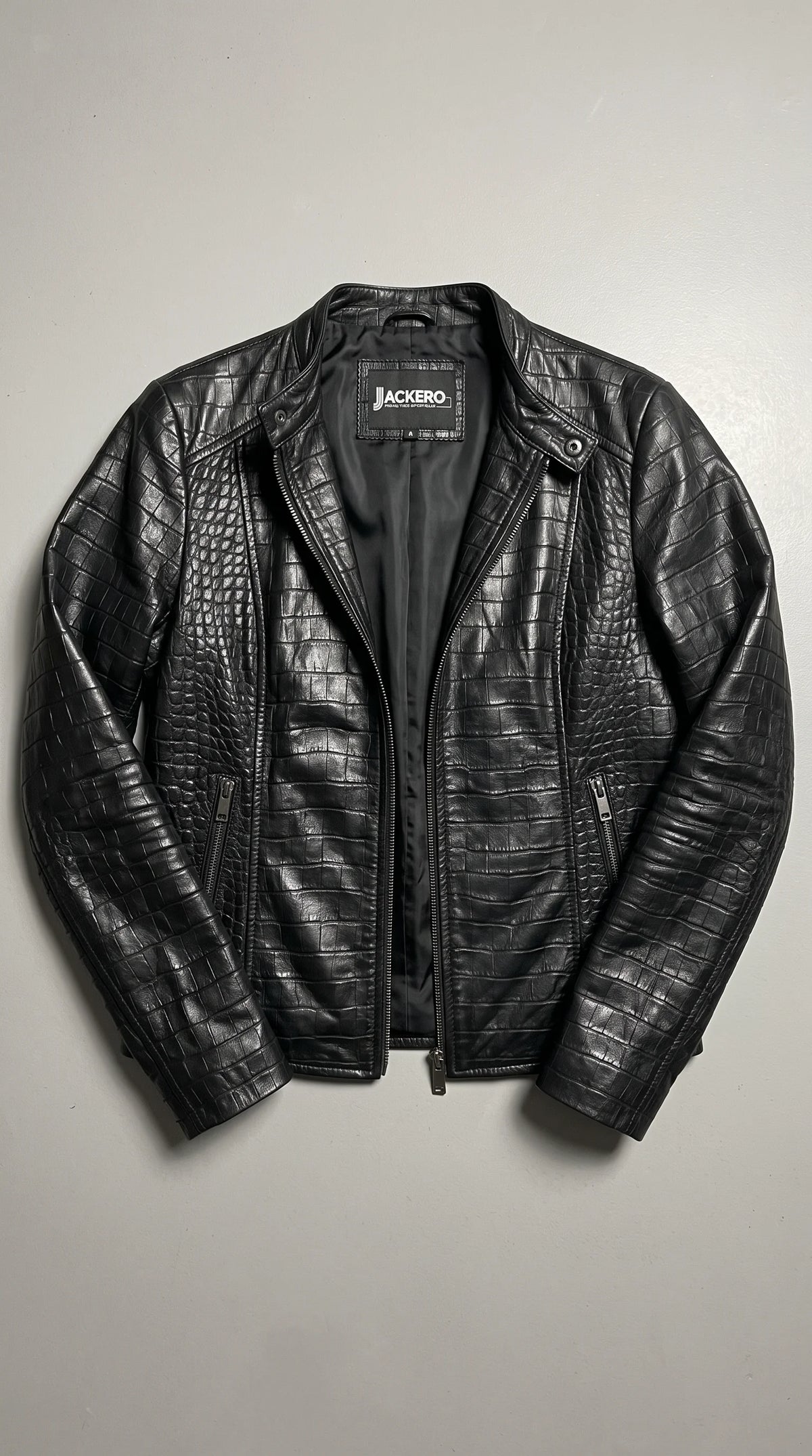 WOMEN BLACK CROCODILE LEATHER JACKET