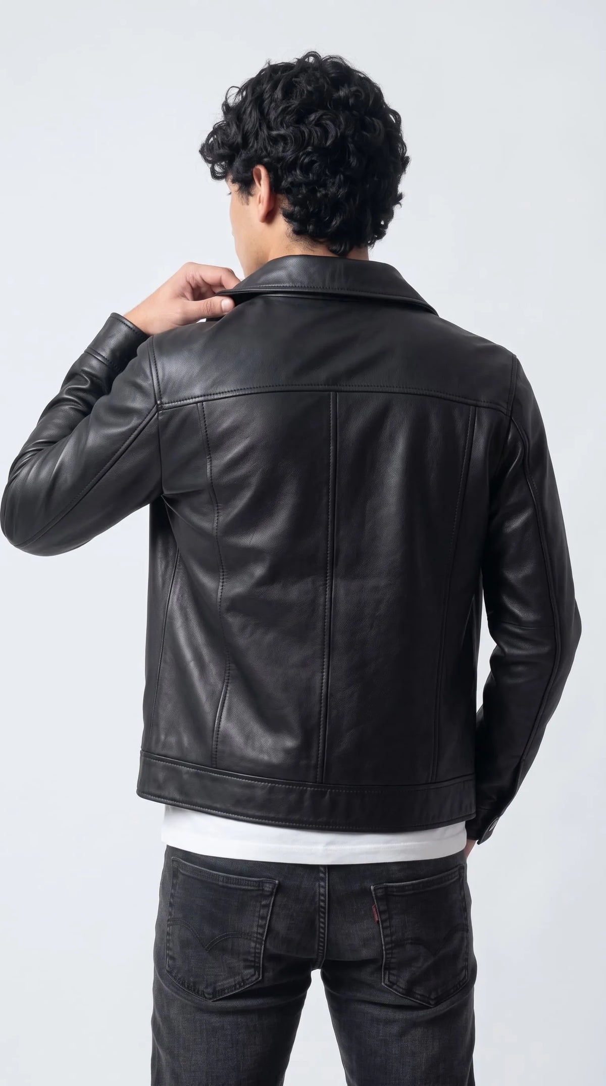 DARK BLACK LEATHER BOMBER JACKET