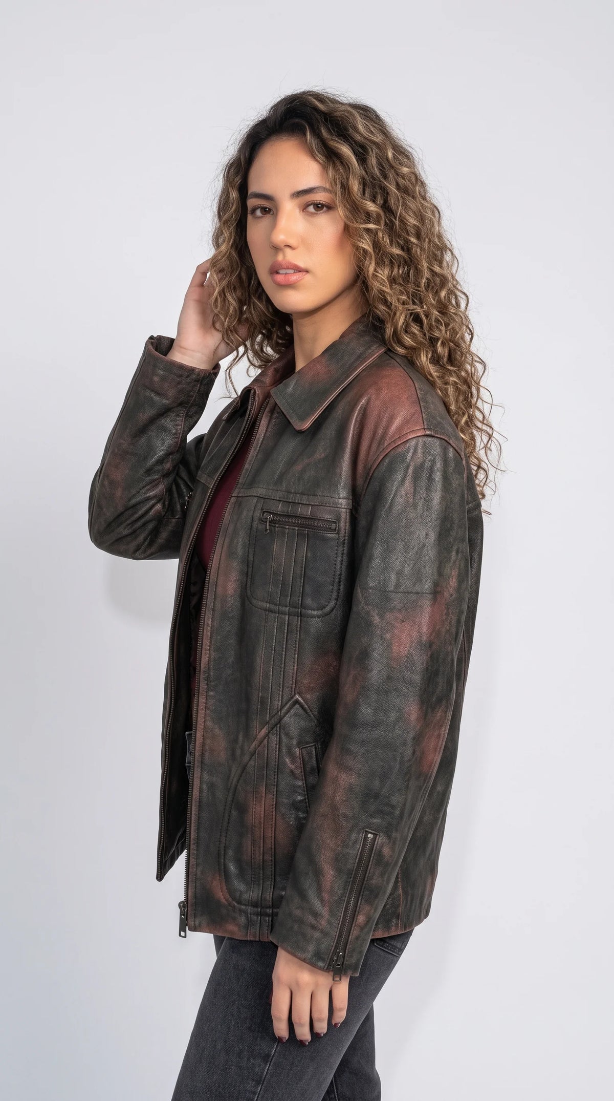 PREMIUM DISTRESSED BLACK LEATHER TRUCKER JACKET