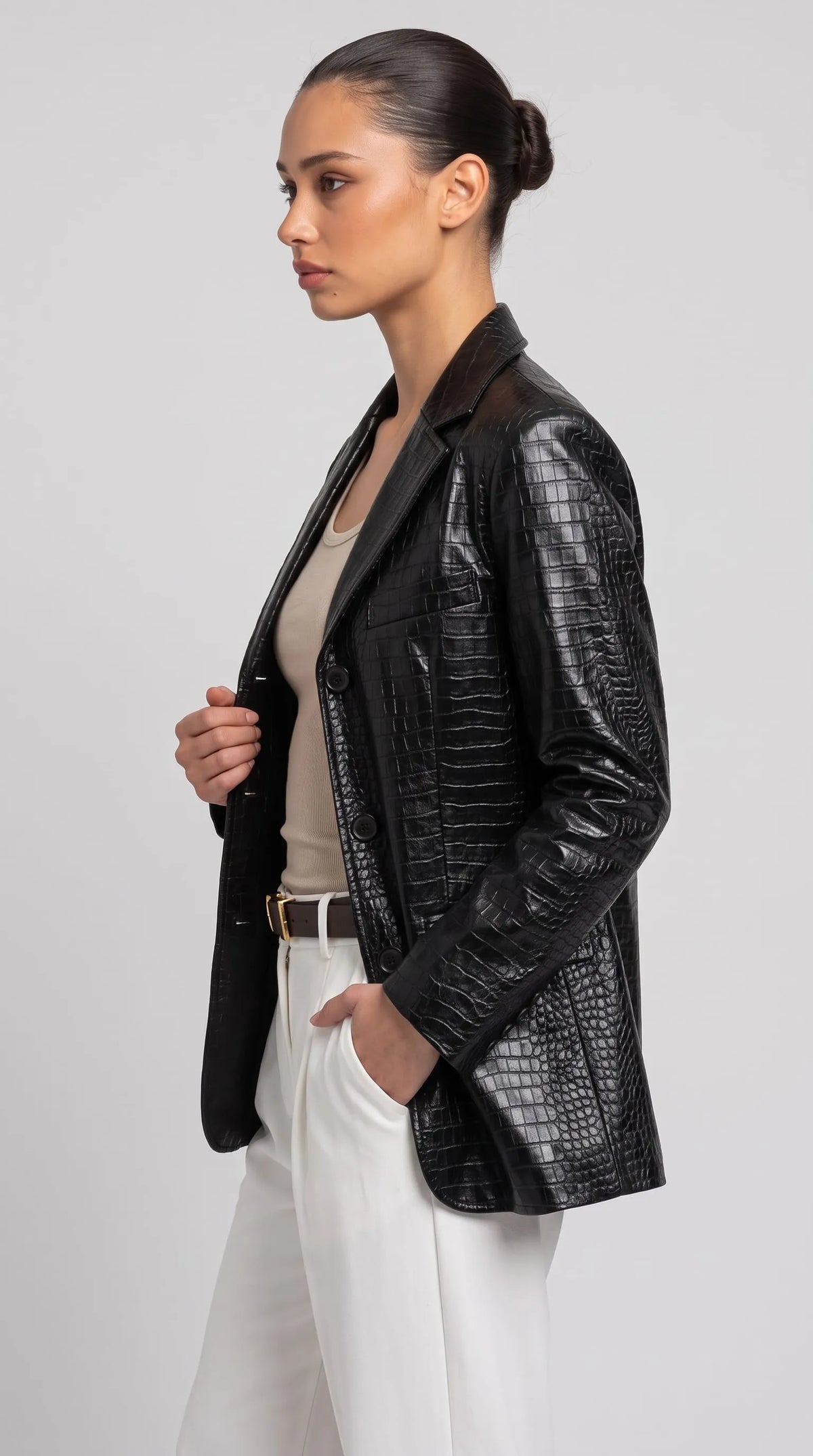 BLACK CROCODILE LEATHER WOMEN BLAZER