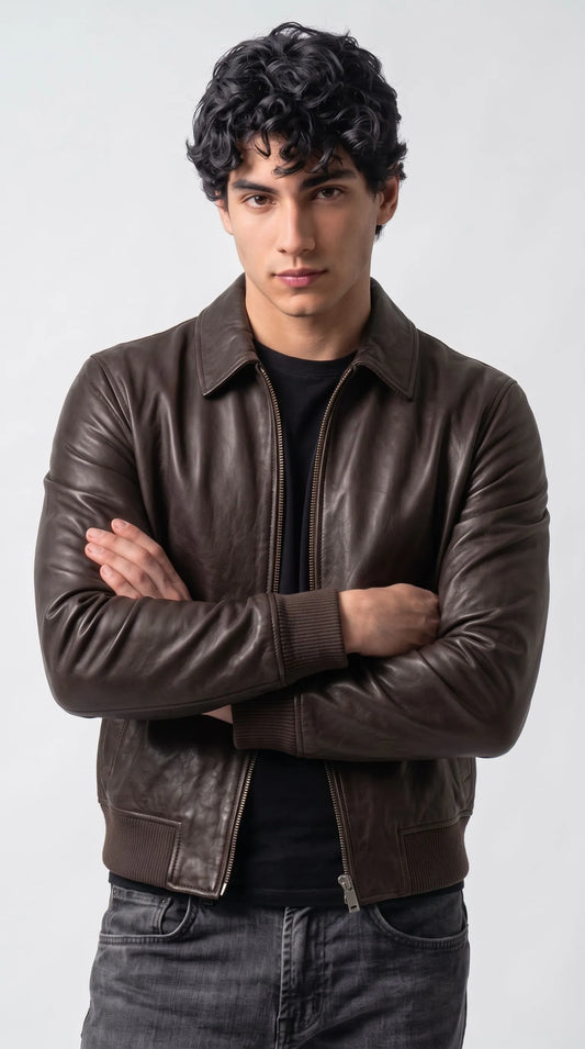 DARK CHOCOLATE BROWN LEATHER JACKET