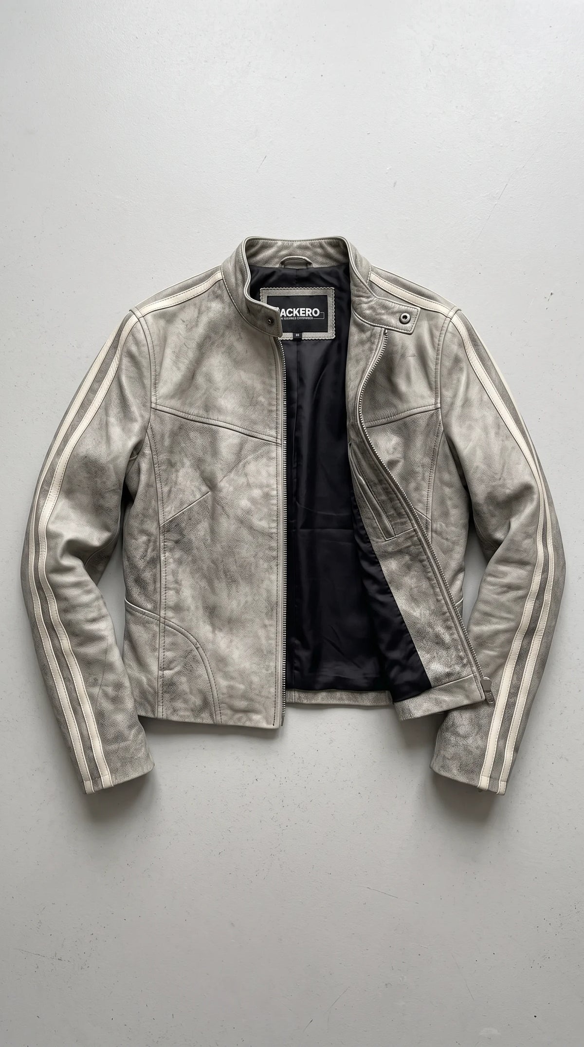GREY DISTRESSED LEATHER JACKET