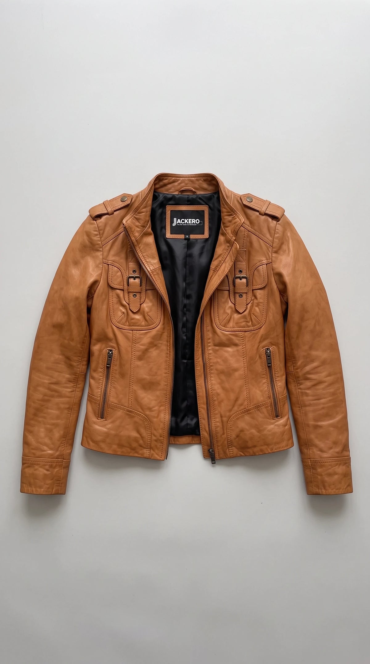 LIGHT BROWN LEATHER BIKER JACKET