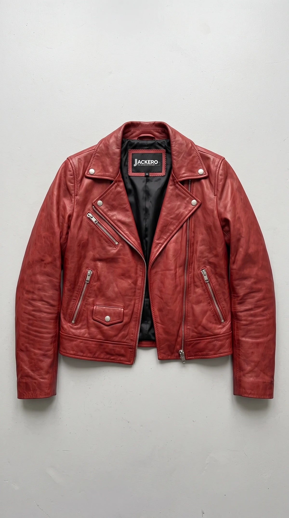 RED LEATHER BIKER JACKET