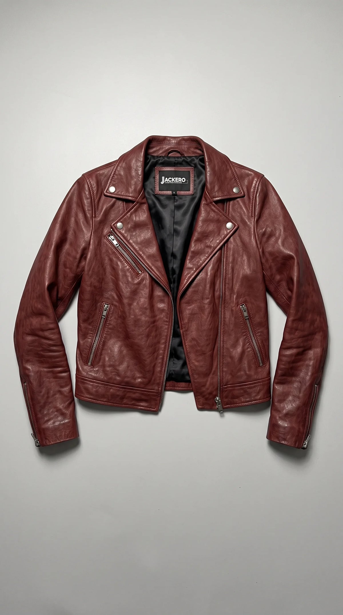 DARK RED BIKER LEATHER JACKET