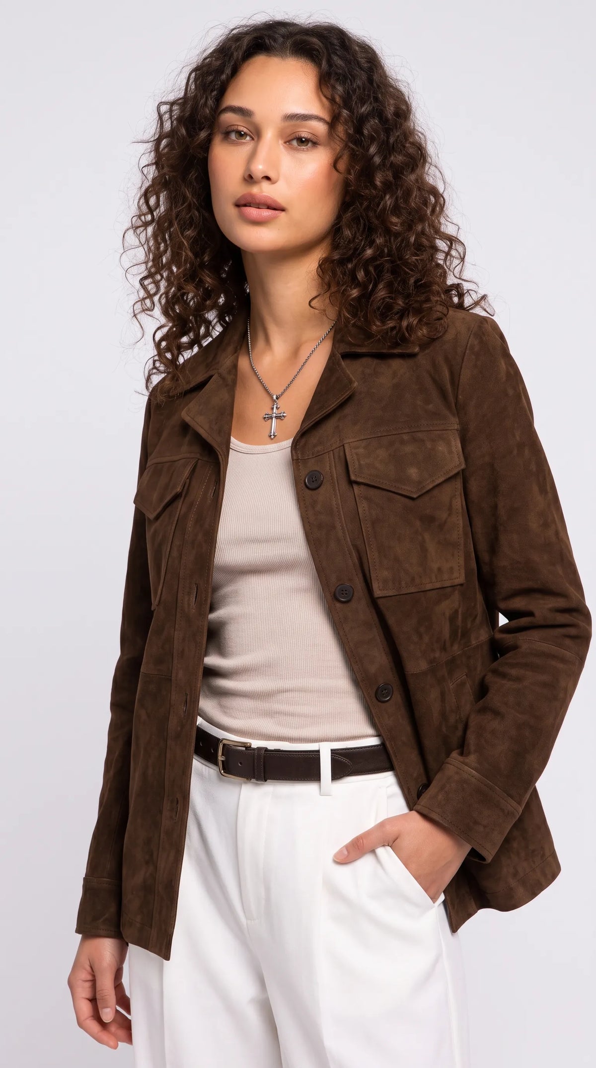 DARK BROWN SUEDE SHACKET