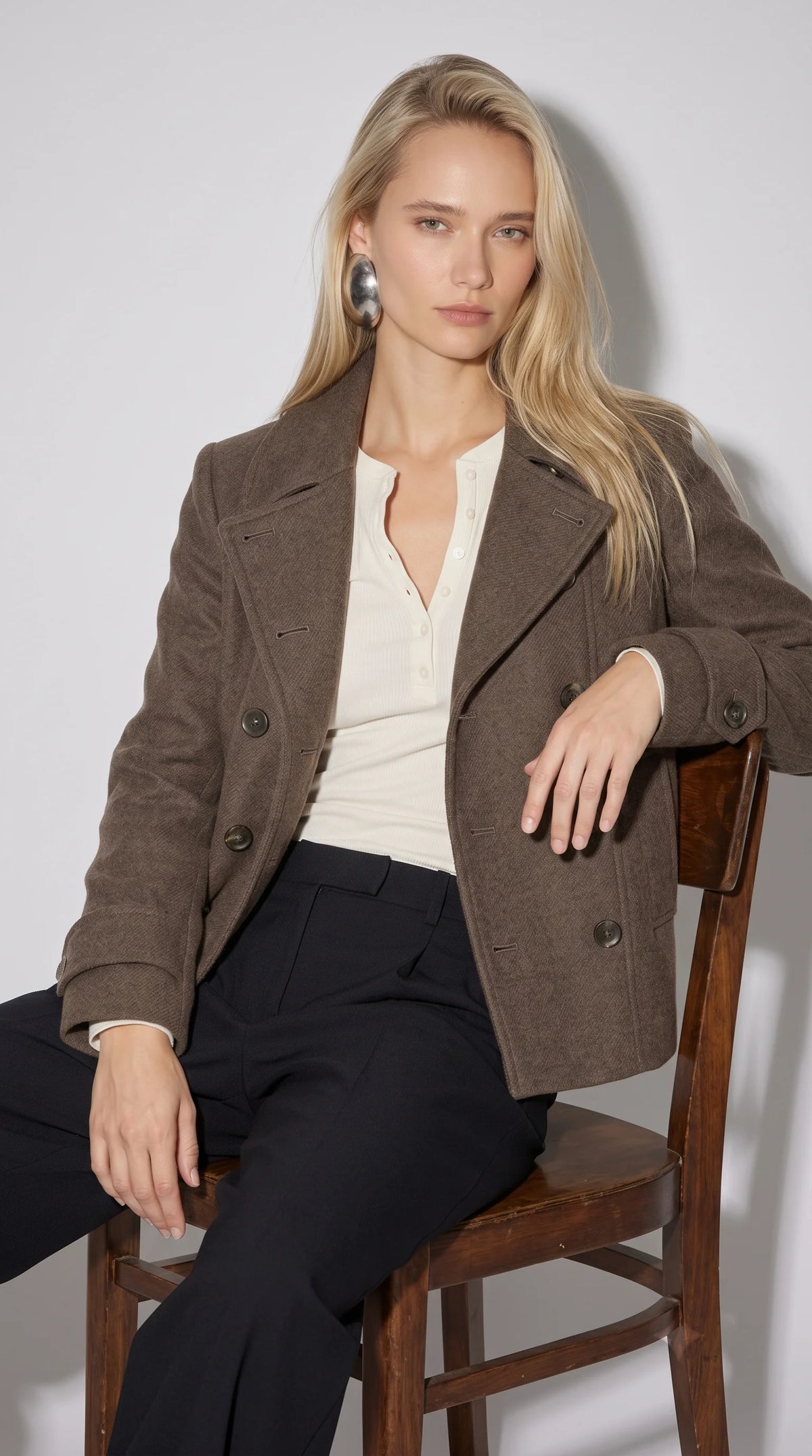 DARK BROWN WOOL SHORT PEA-COAT