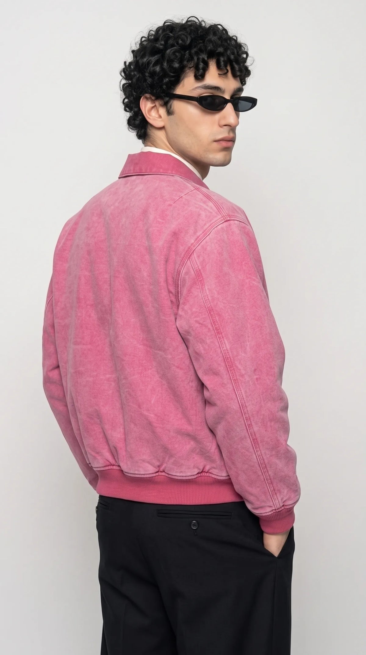 LIGHT PINK SUEDE BOMBER JACKET