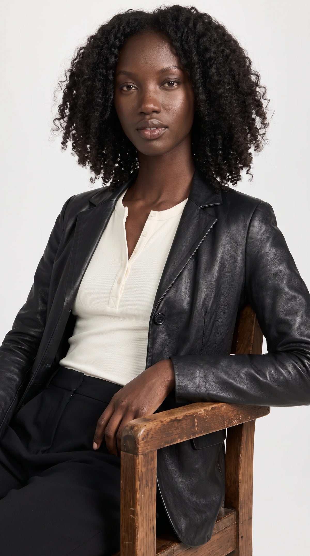 WOMEN BLACK LEATHER BLAZER