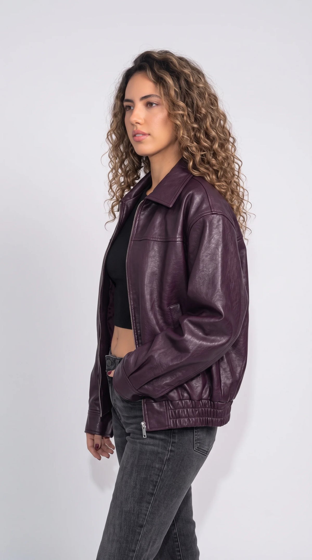 DARK PURPLE LEATHER BIKER JACKET