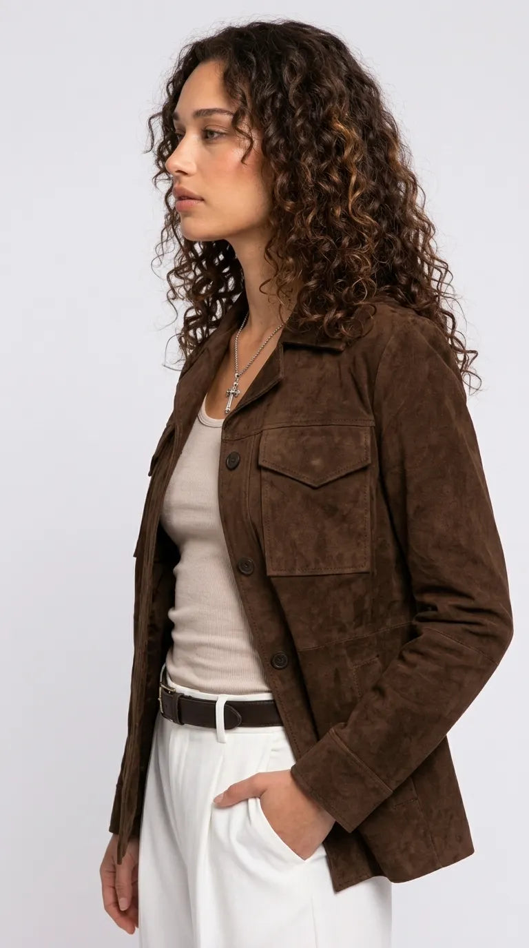 DARK BROWN SUEDE SHACKET