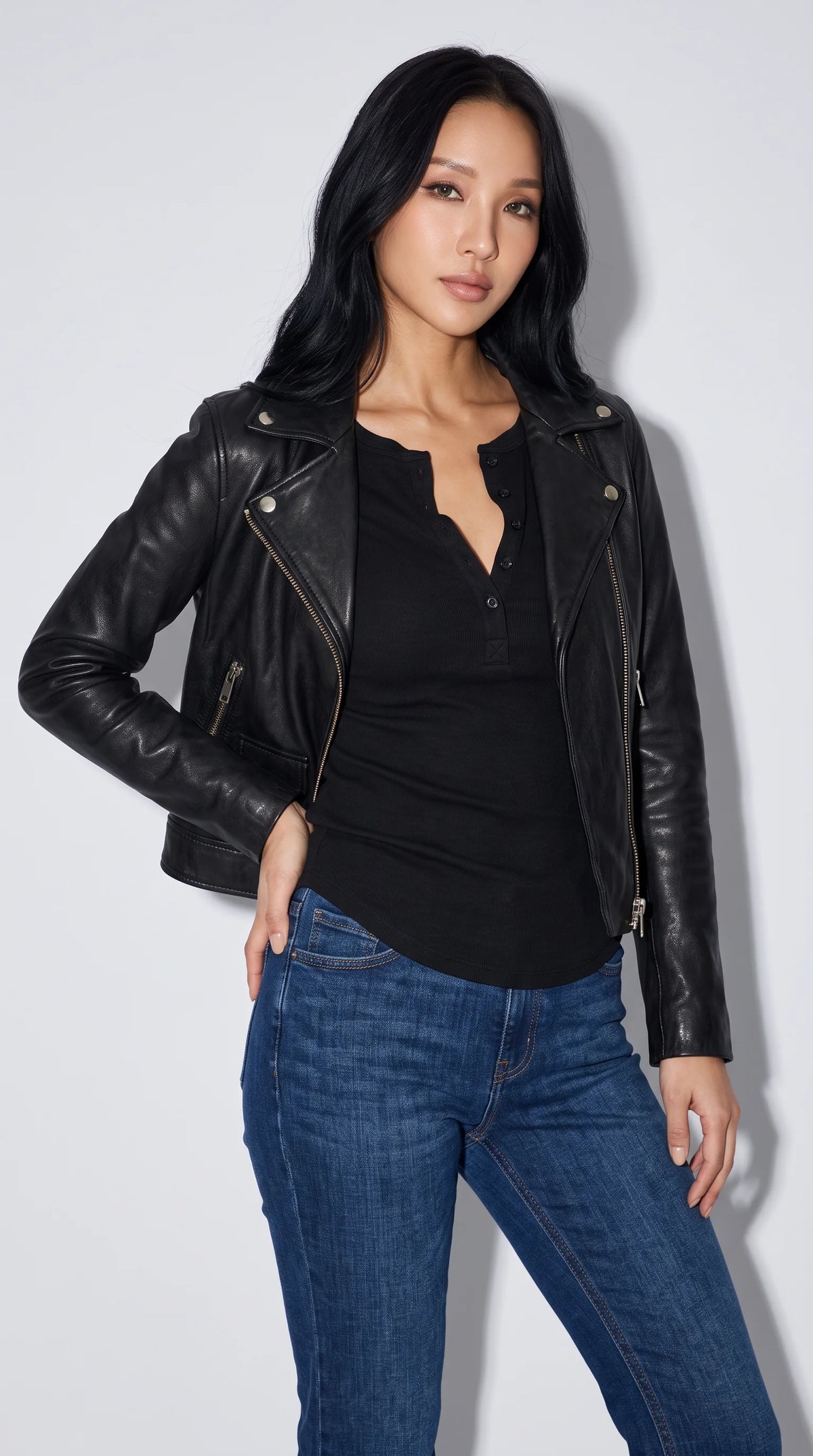 BLACK LEATHER BIKER JACKET