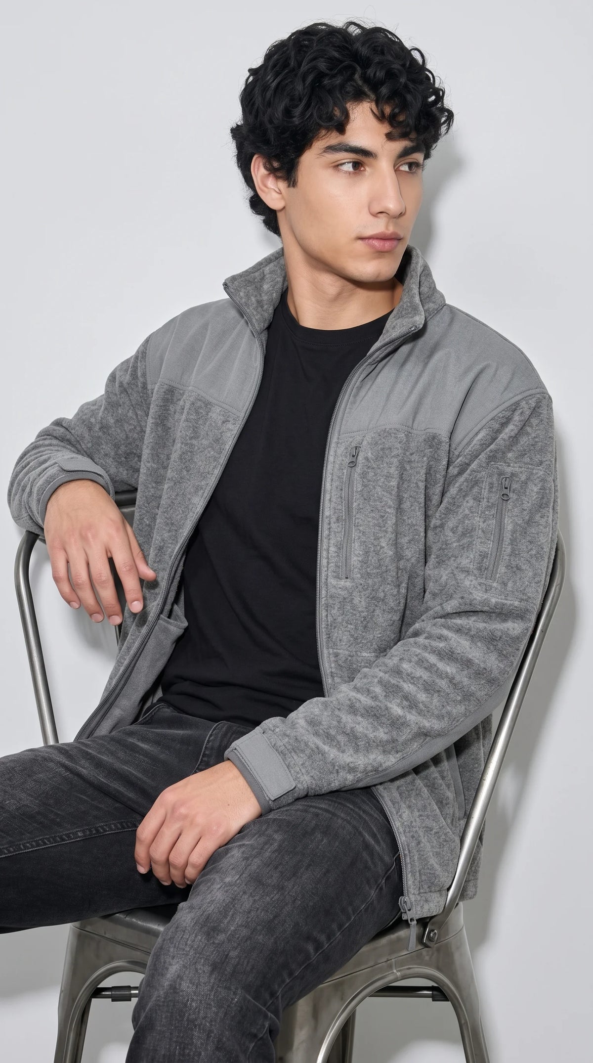 DARK GREY AND GREY SOFT SUEDE JACKET