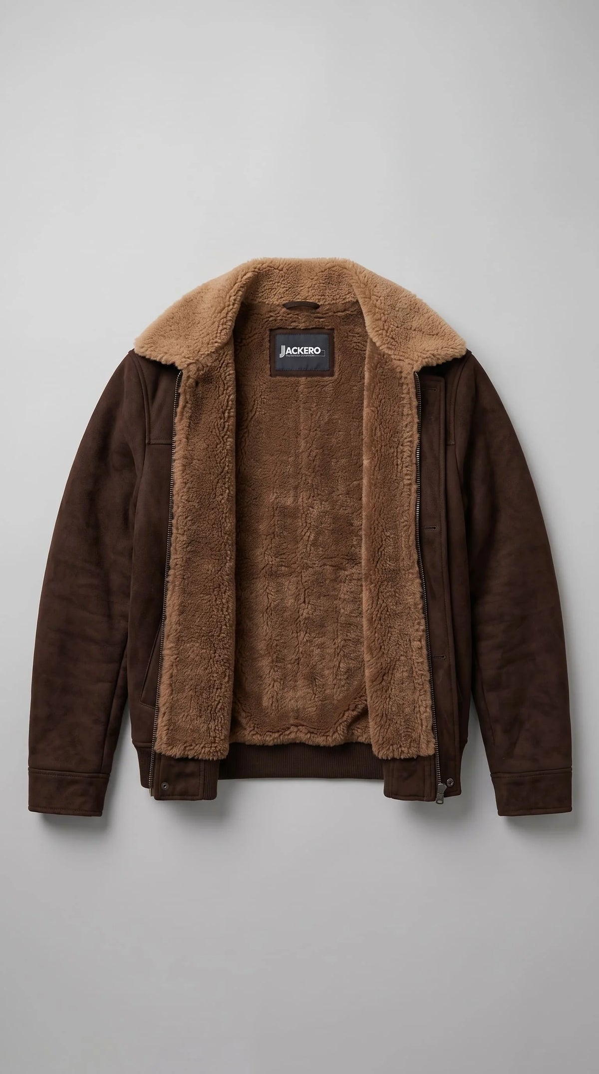 DARK BROWN SUEDE JACKET WITH BROWN SHEARLING
