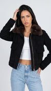 DARK BLACK SUEDE JACKET WITH DARK CHOCOLATE SHEARLING