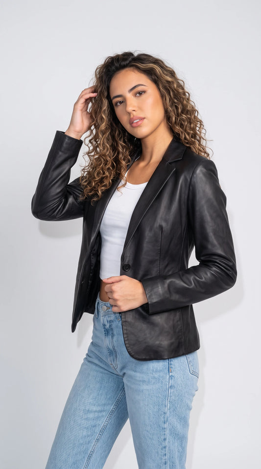 BLACK LEATHER BLAZER