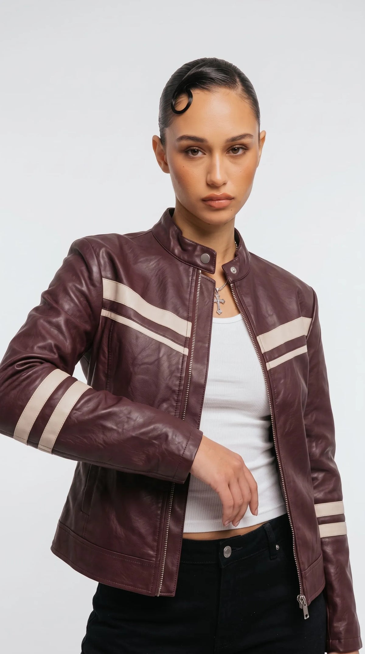 DARK BURGUNDY CAFE RACER LEATHER JACKET