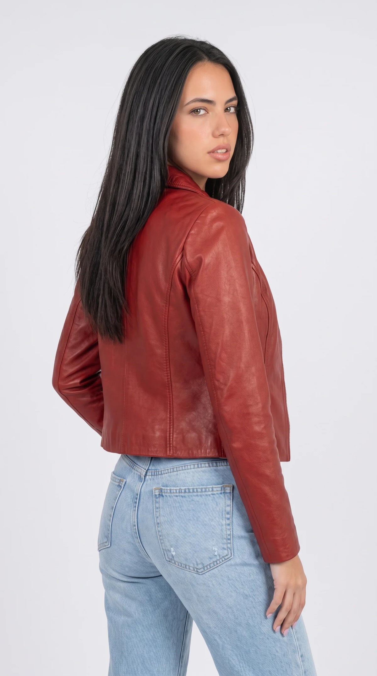 RED LEATHER CAFE RACER JACKET