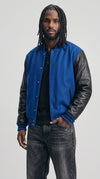 BLUE SUEDE & BLACK LEATHER VARSITY JACKET