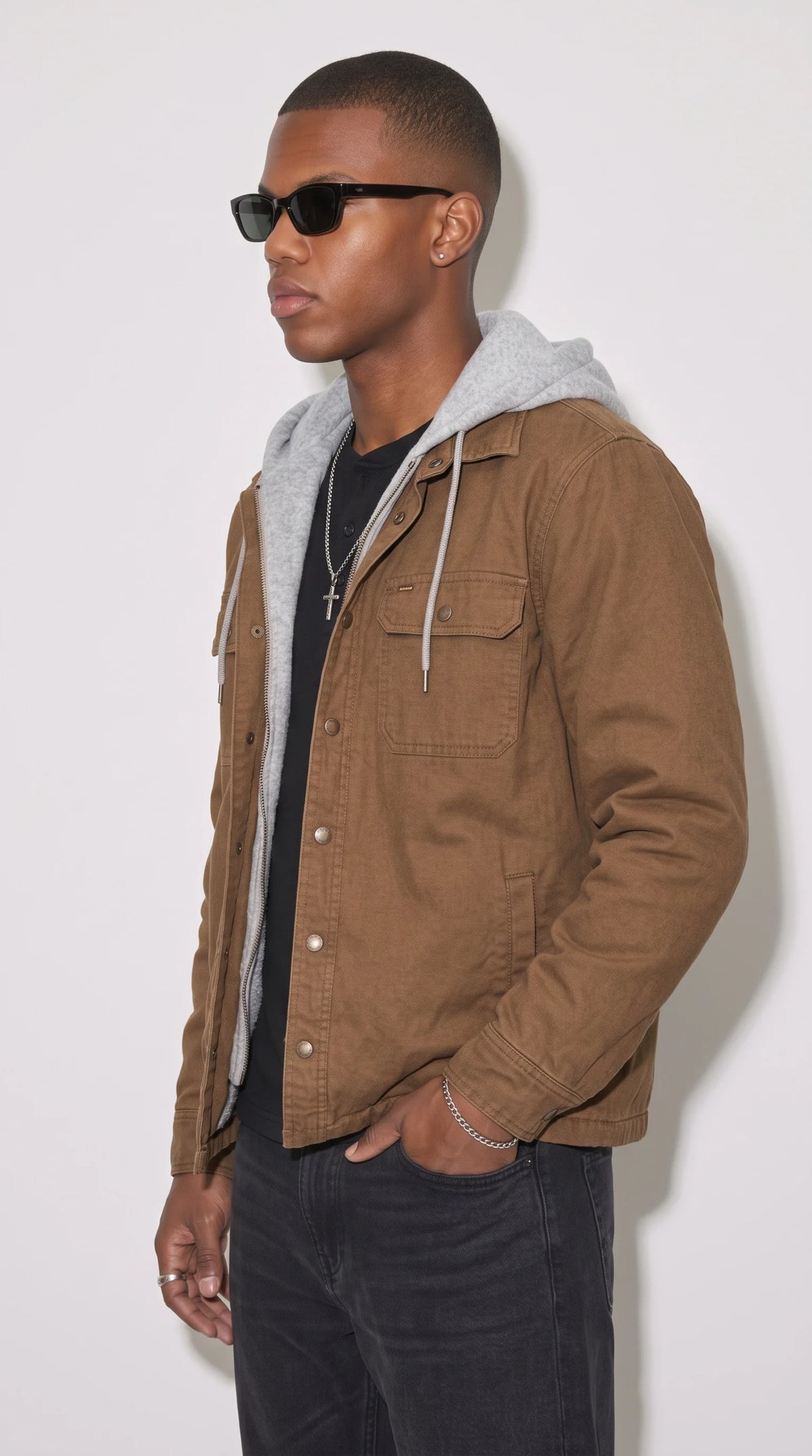 DARK TAN WORK-WEAR HOODED JACKET