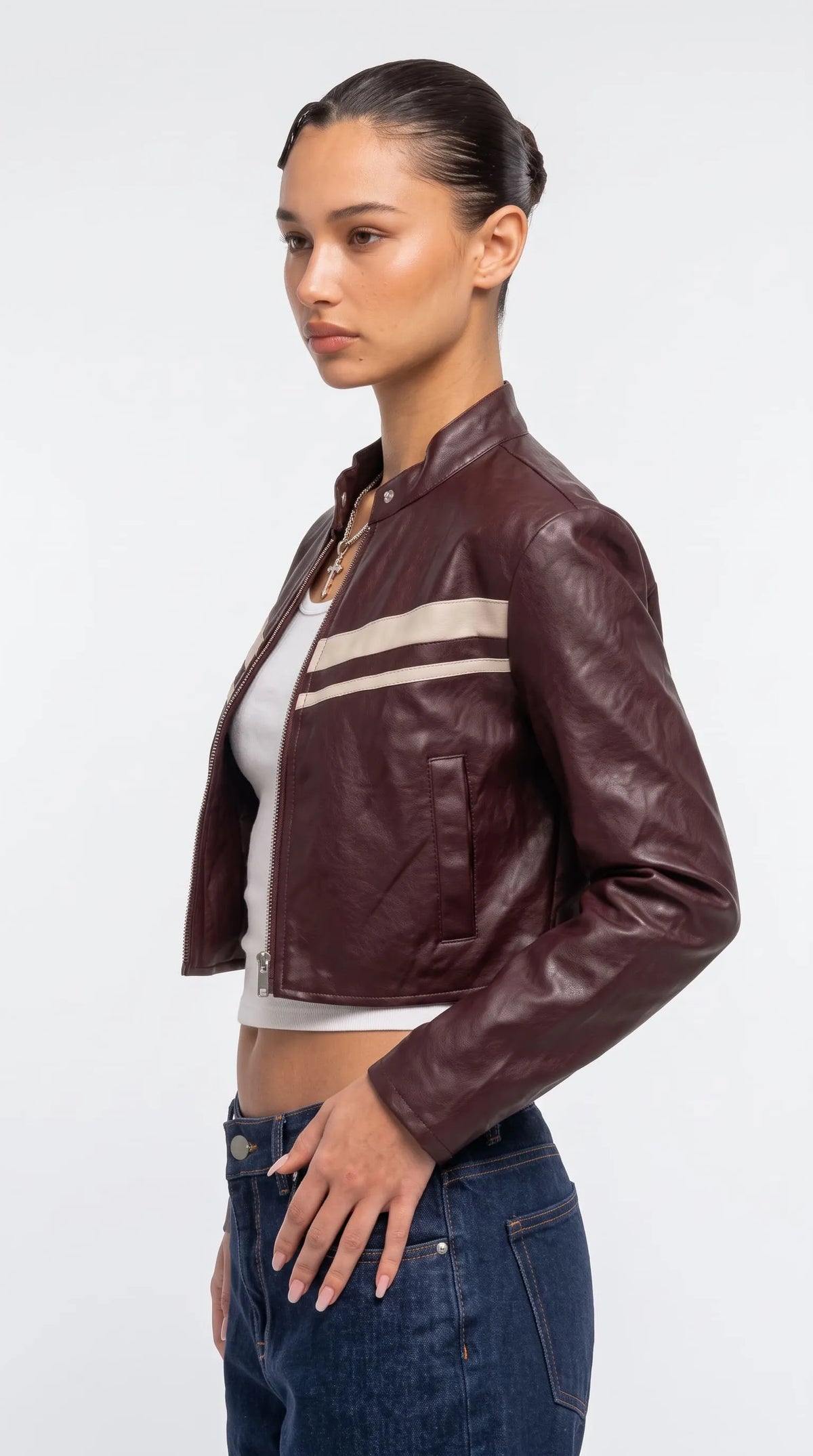DARK BURGUNDY CAFE RACER LEATHER JACKET