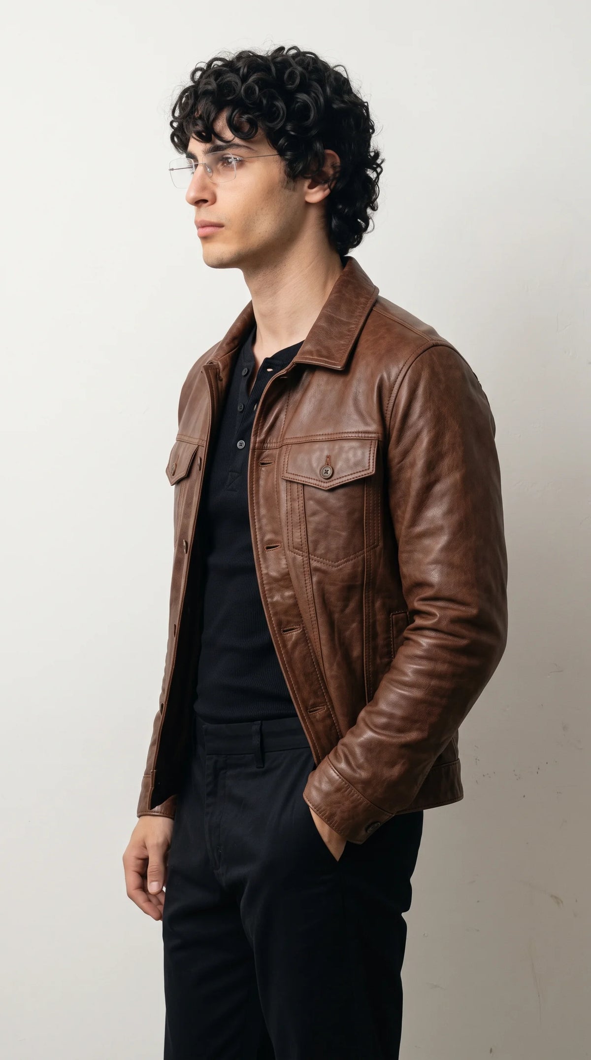 DARK TAN BROWN DISTRESSED LEATHER JACKET