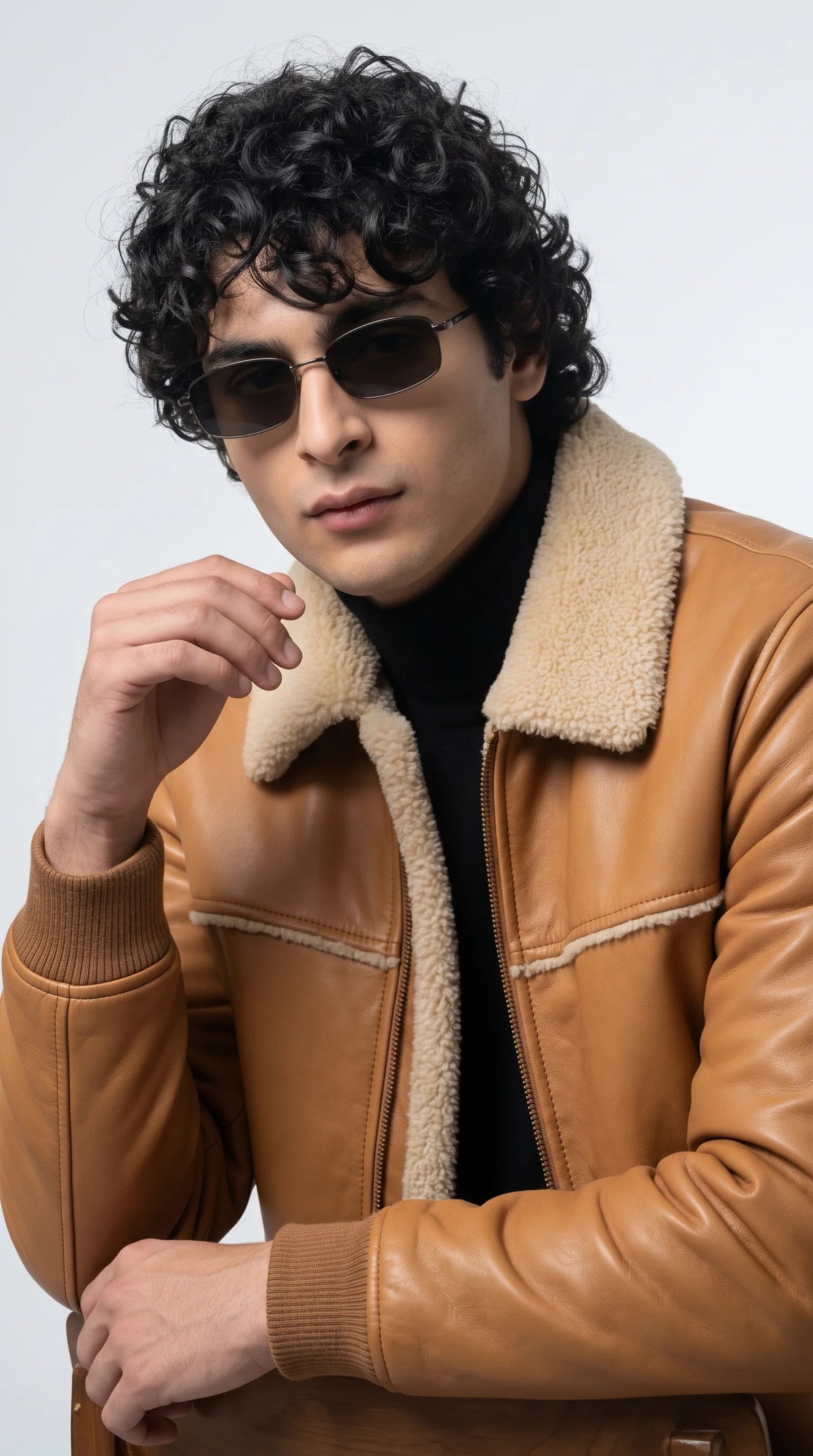 LIGHT TAN LEATHER JACKET WITH CREAM SHEARLING