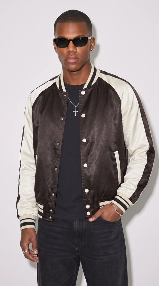 BLACK AND WHITE VARSITY JACKET