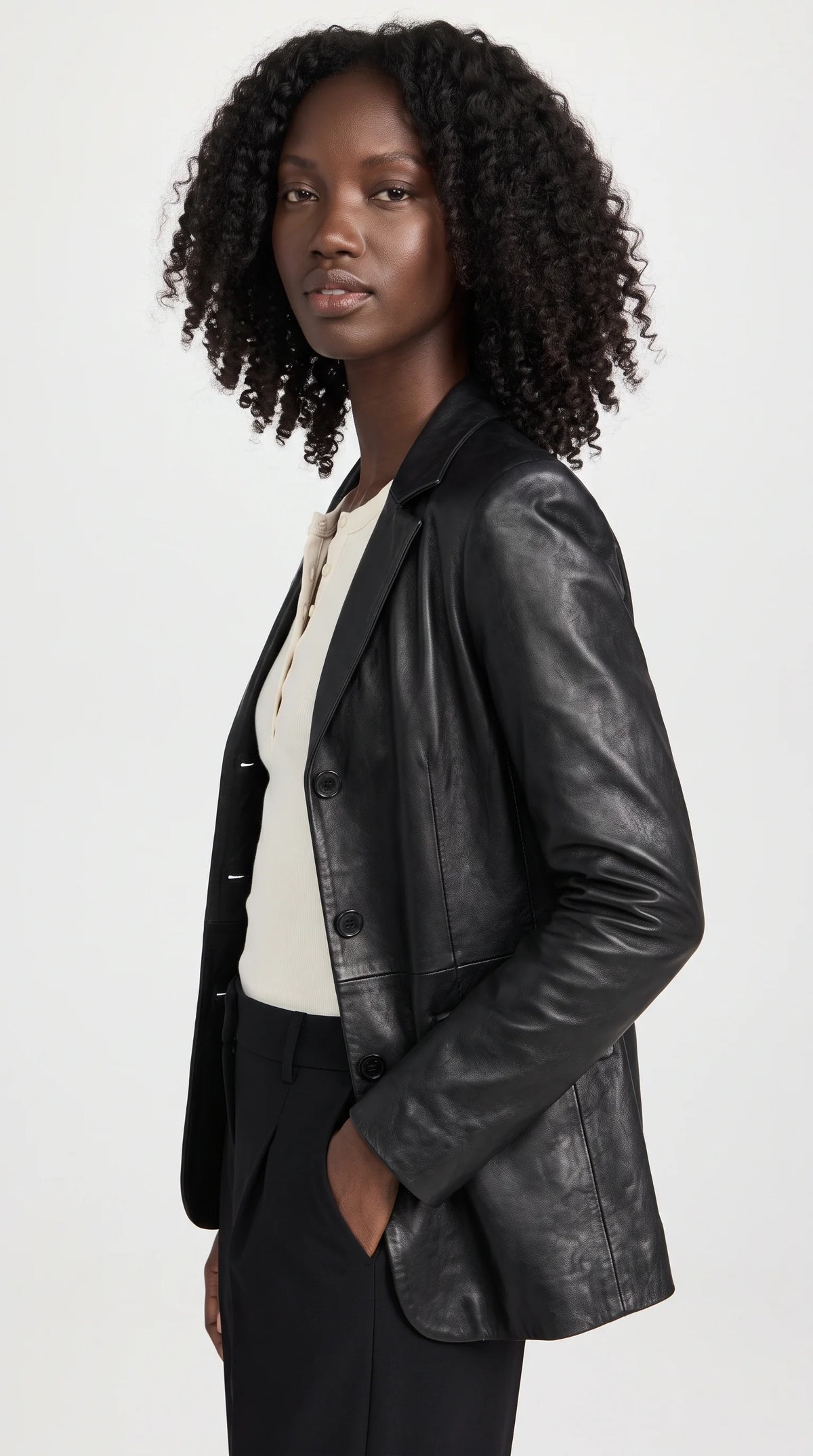 WOMEN BLACK LEATHER BLAZER
